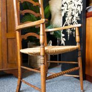 Arts & crafts solid oak ladder back occasional chair with rush seat