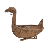 Zoomorphic basket bird, wicker braided vintage