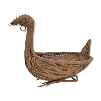 Zoomorphic basket bird, wicker braided vintage