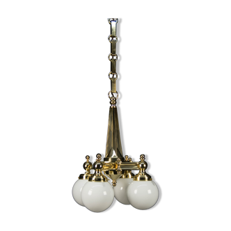 Ar Deco Brass 4-flamming Chandelier, 1920s