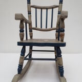 Fauteuil à bascule pour poupées en bois décoré couleur gris / bleu