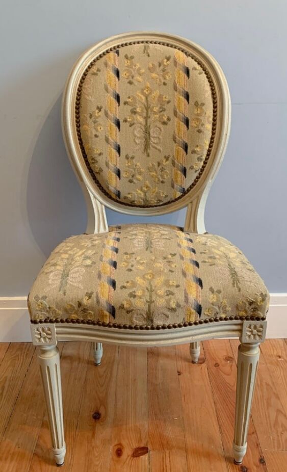 Chair and armchair medallion, Louis XVI style, circa 1950