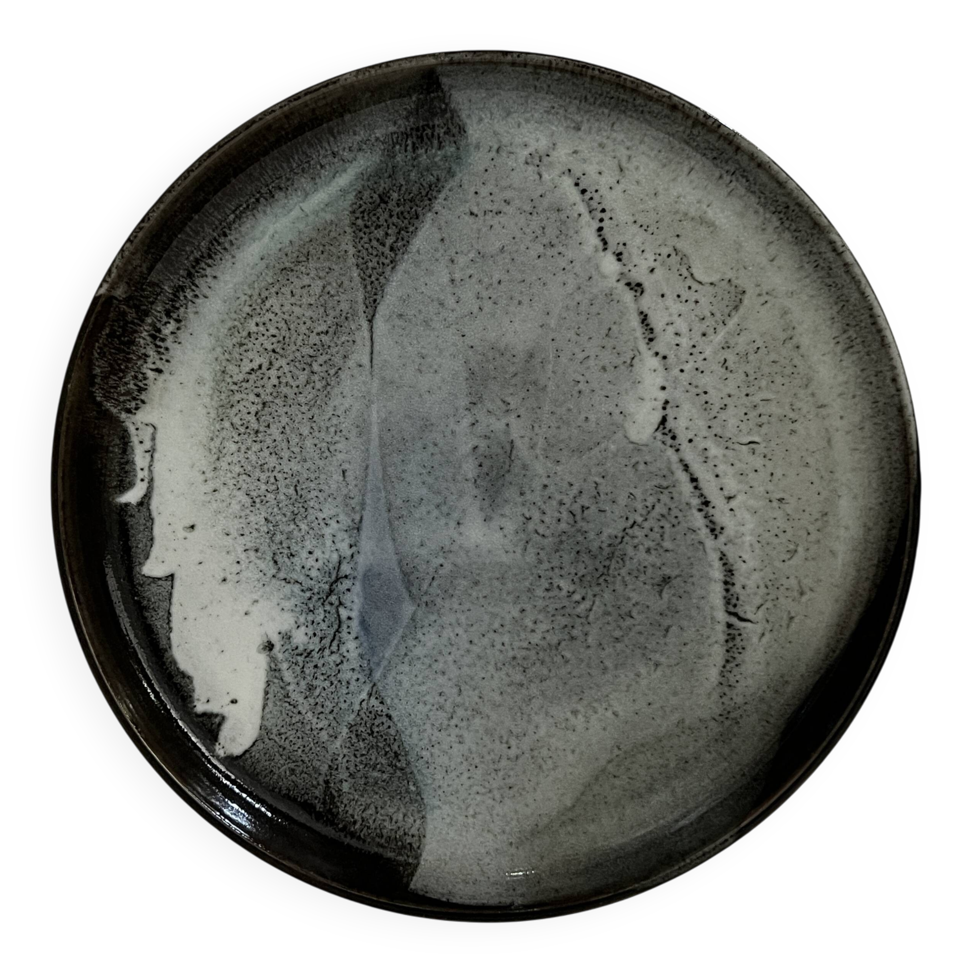 Grand plat en céramique émaillée fait main et signé PM, France 1970