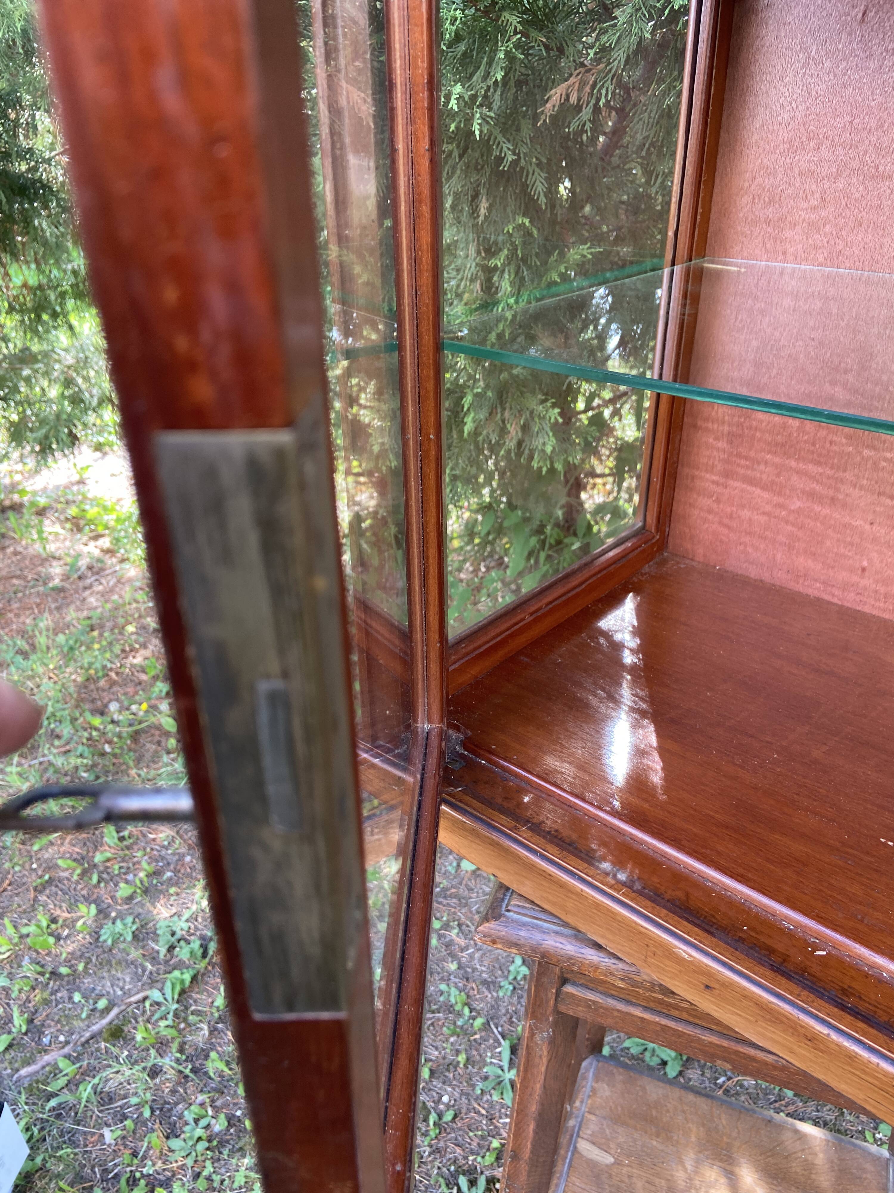 Small 1930s mahogany display cabinet, art deco apothecary cabinet