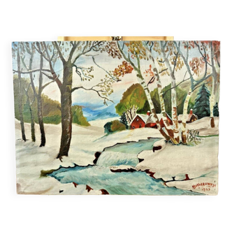 Huile sur toile paysage de montagne matheeuwese 1949 ?