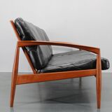 1960s Kai Kristiansen Paper Knife 3-Seater Teak Sofa in Leather , Denmark