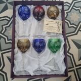 6 St Louis crystal colored glasses