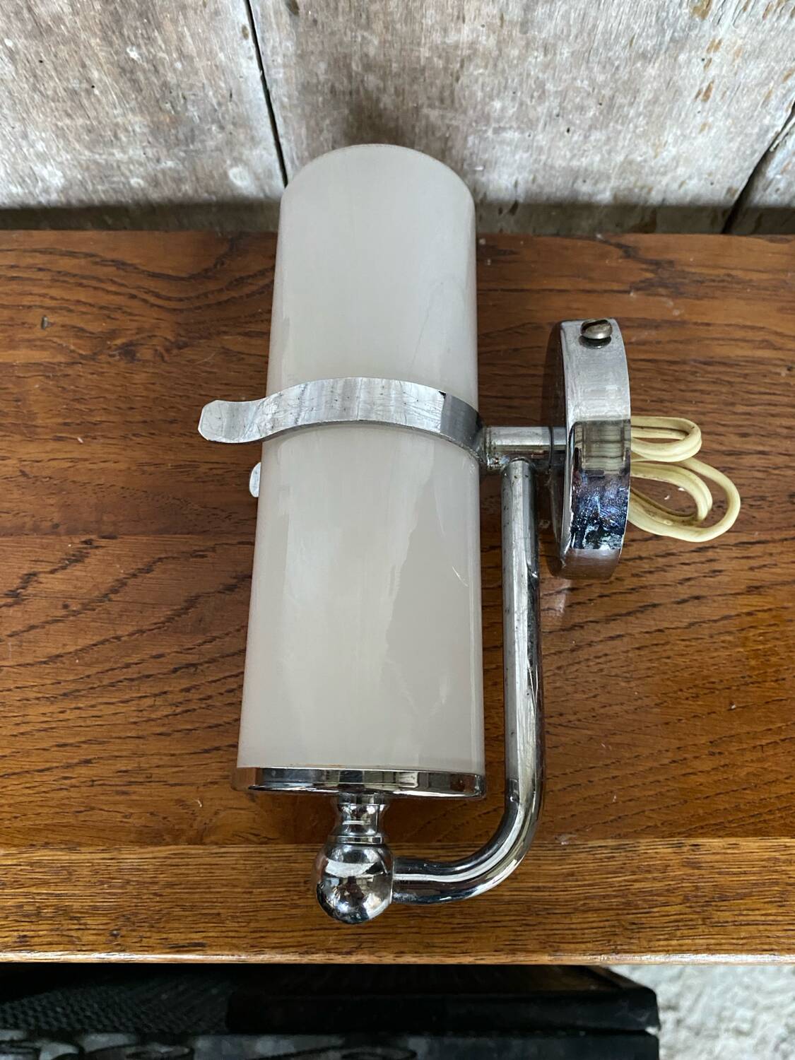 Old Delmas Disderot Wall Lamp Chrome Metal + White Opaline Vintage