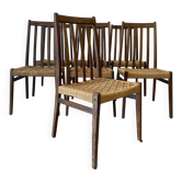 8 chaises en bois et corde tressée, années 50