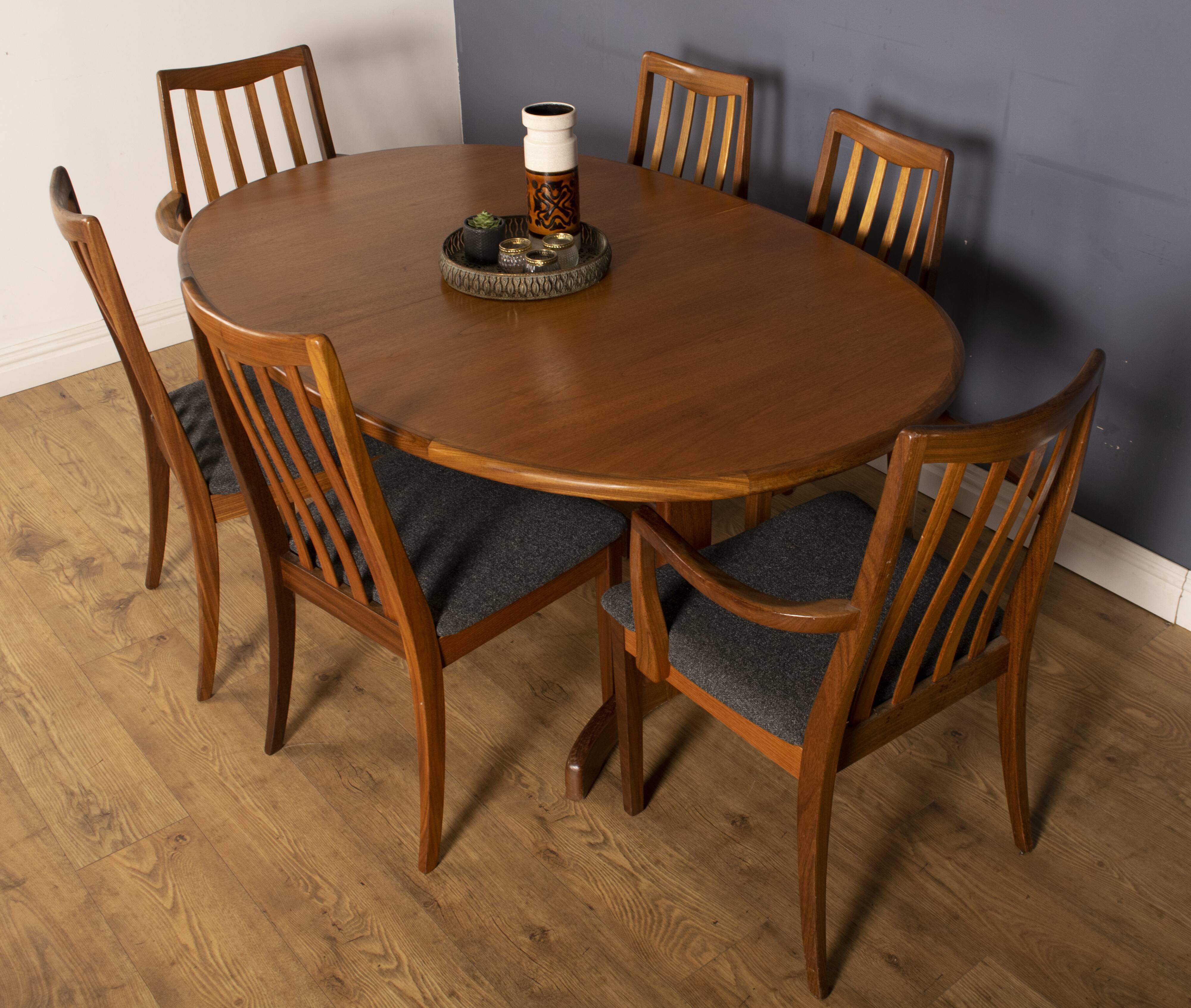 Restored teak 1960s g plan retro extending dining table & 6 chairs