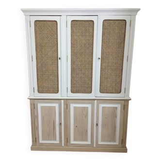 Wood and rattan dresser