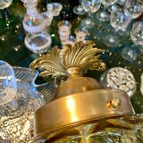 Pineapple chandelier in amber glass and brass 1960