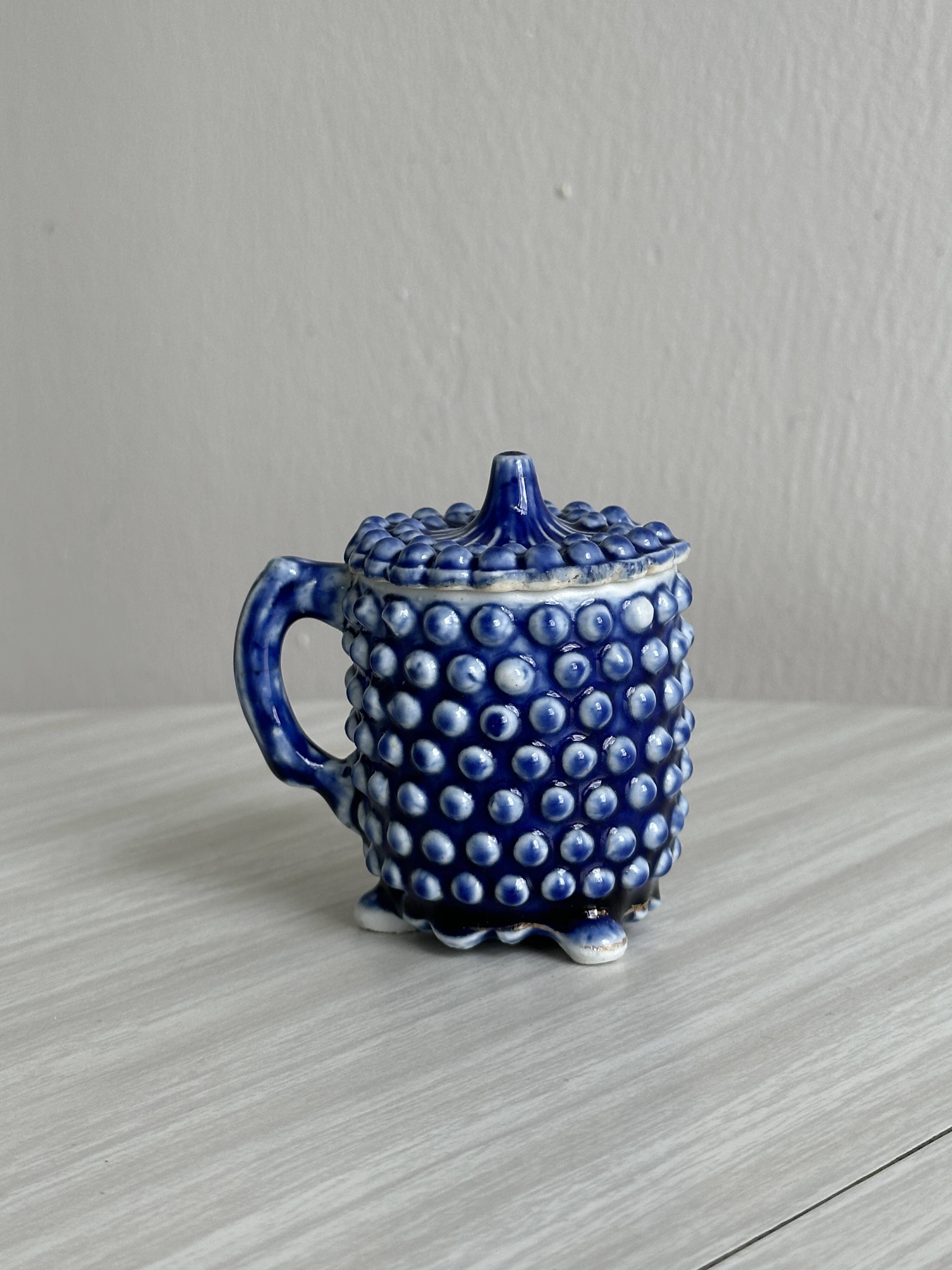 Electric blue ceramic sugar bowl