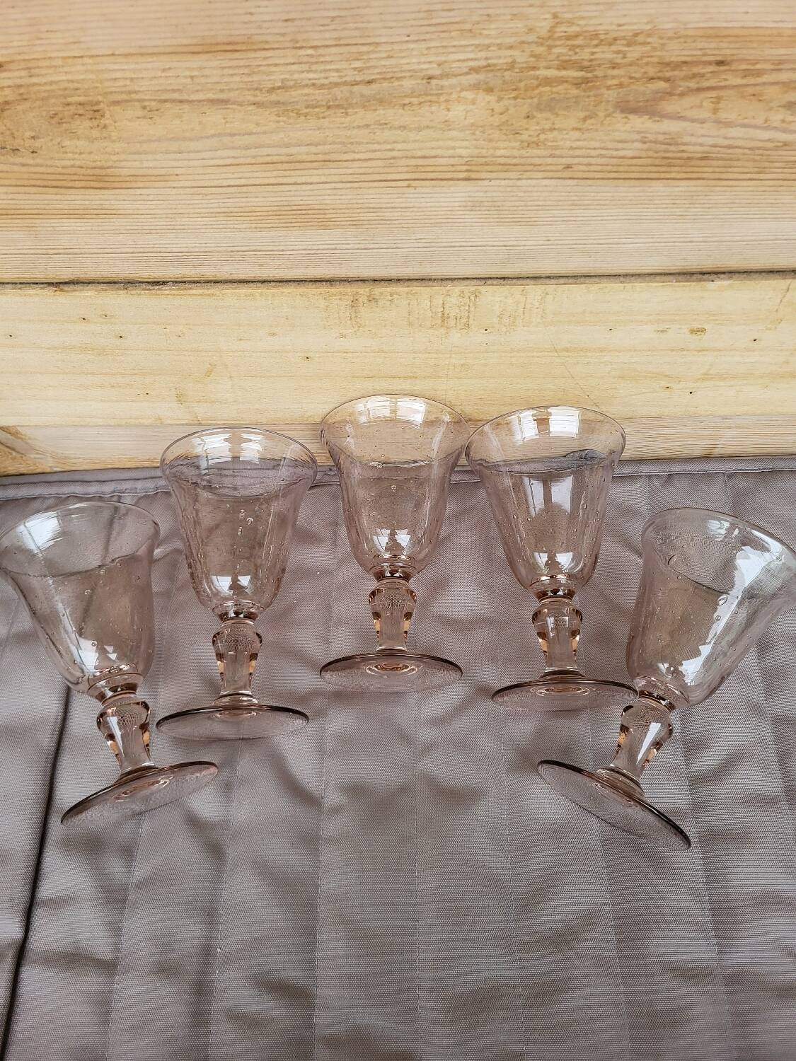 Set of 5 Biot bubble stem glasses H 15 cm, pink color