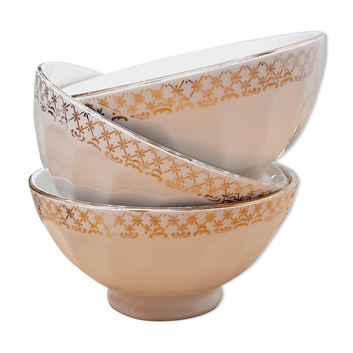 Set 3 bols faience blanc et or