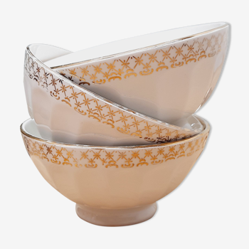Set 3 bowls faience white and gold