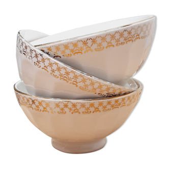 Set 3 bowls faience white and gold