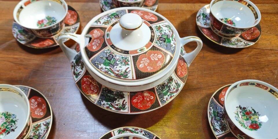 Cocema tea service fès morocco, imari decoration, 13 pieces – 1960s