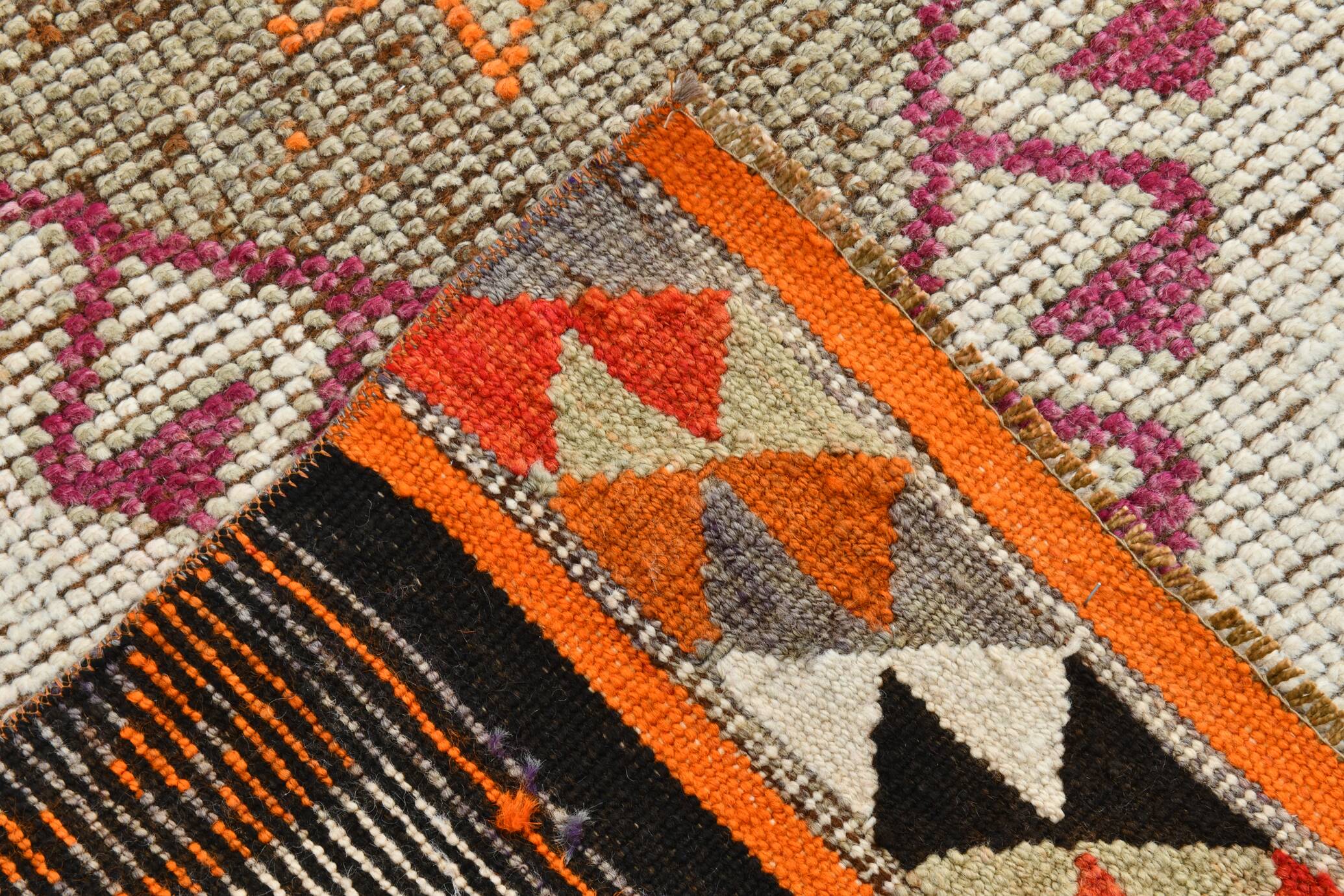 Vintage Orange Pattern Turkish Runner Rug, 95x342 Cm