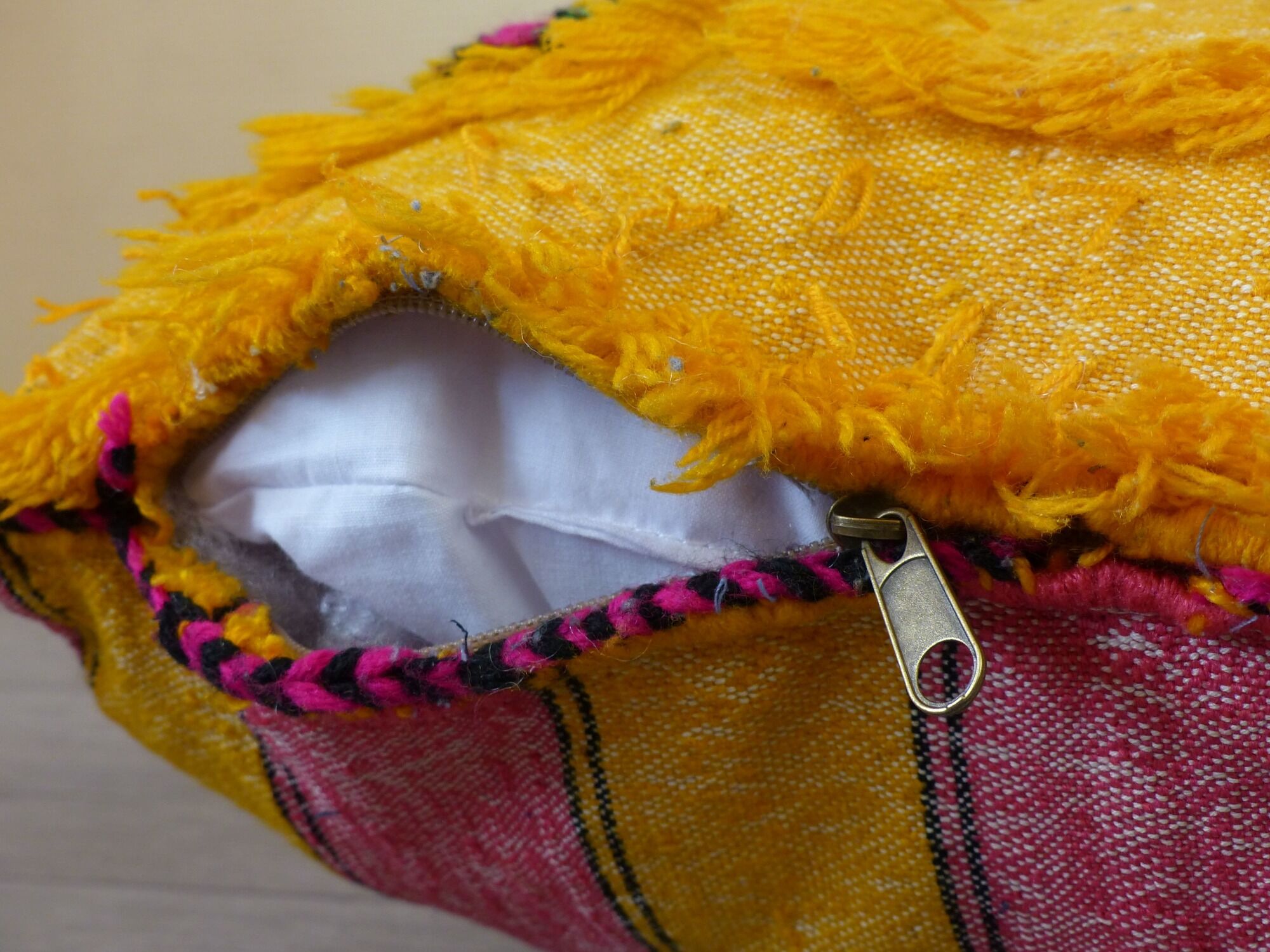 Moroccan yellow Berber cushion handmade 42x44 cm