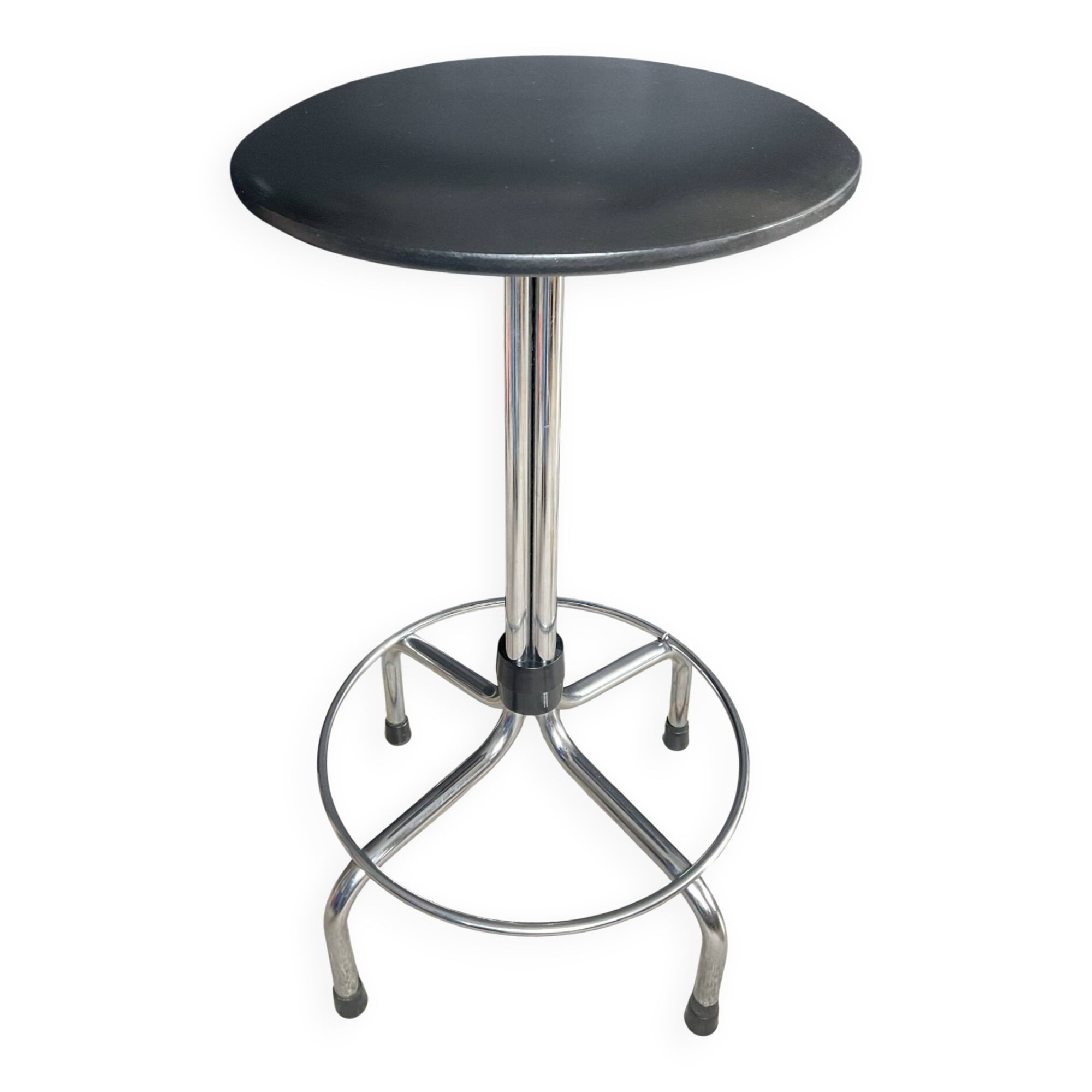 Tabouret vintage tubulaire chromé et simili noir