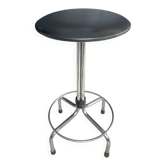 Vintage tubular chrome stool with black faux leather.