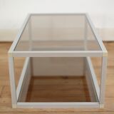 Aluminium coffee table and smoked glasses, France, circa 1980