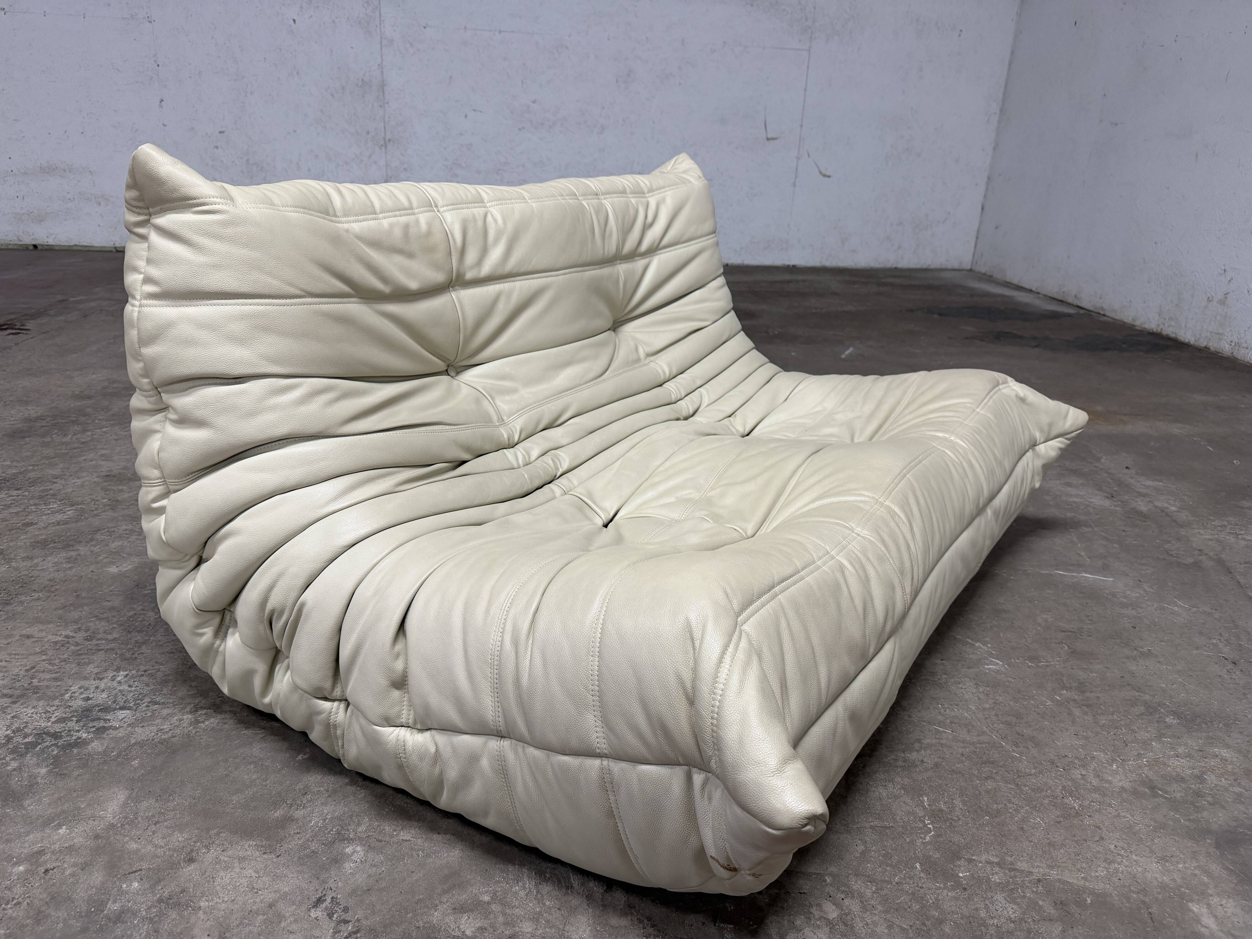 100% authentic Ligne Roset Togo 2-seater + 3-seater, original beige leather.