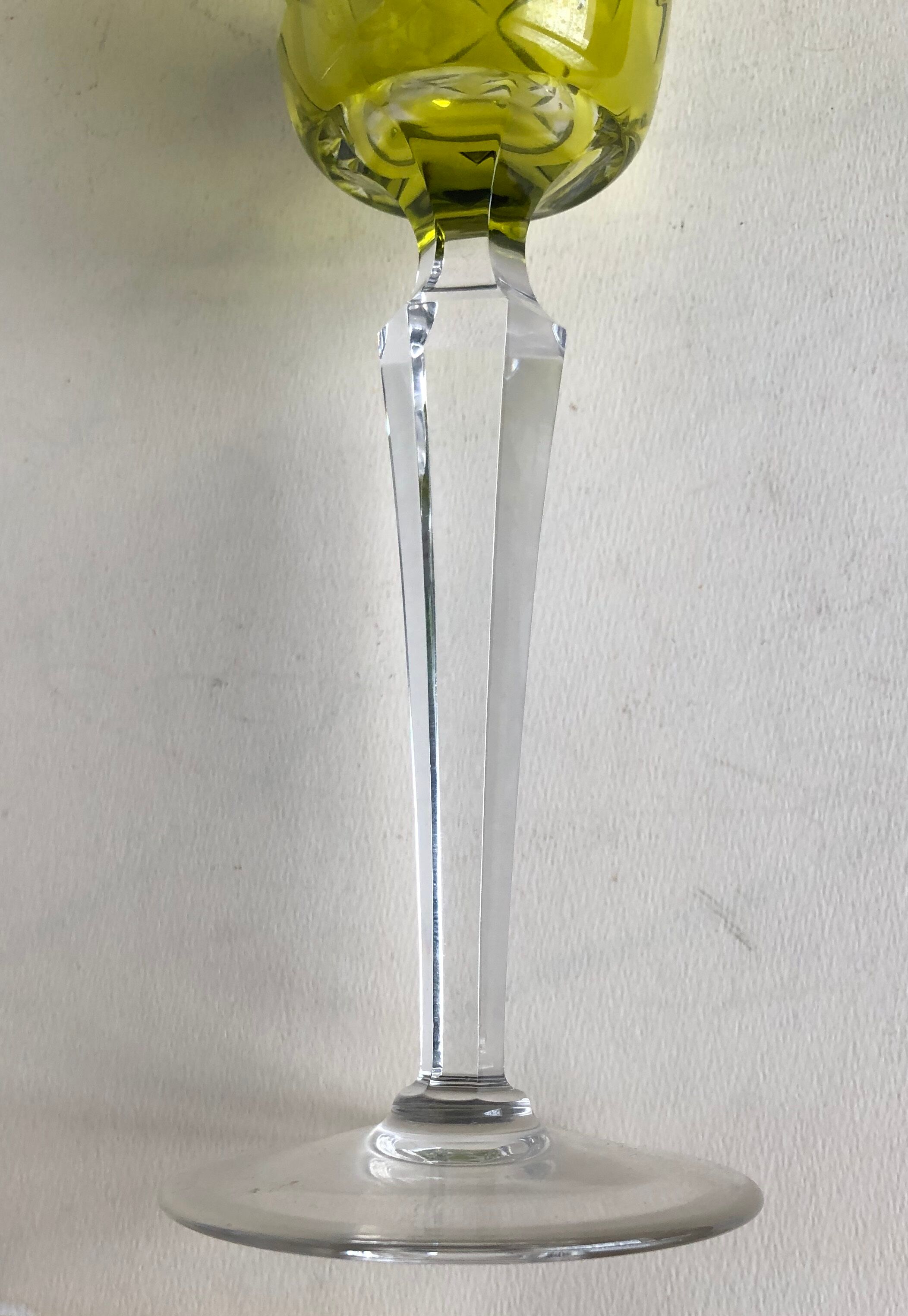 Set of six Val Saint Lambert crystal wine glasses