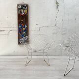 Pair of armchairs in white patinated mesh metal.