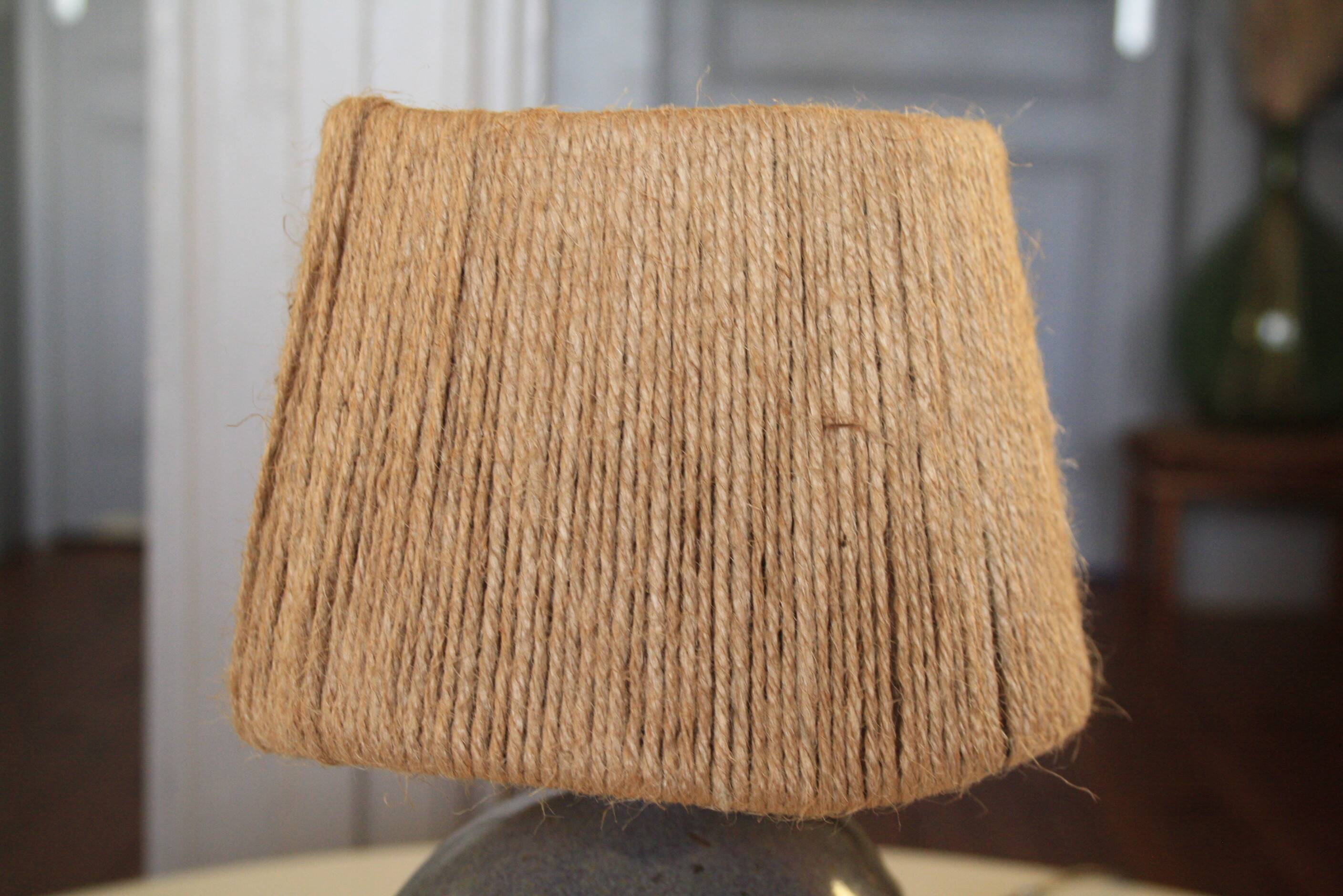 Signed ceramic lamp, rope lampshade