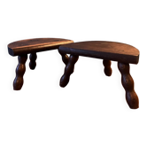 Paire de tabourets tripode de traite en bois