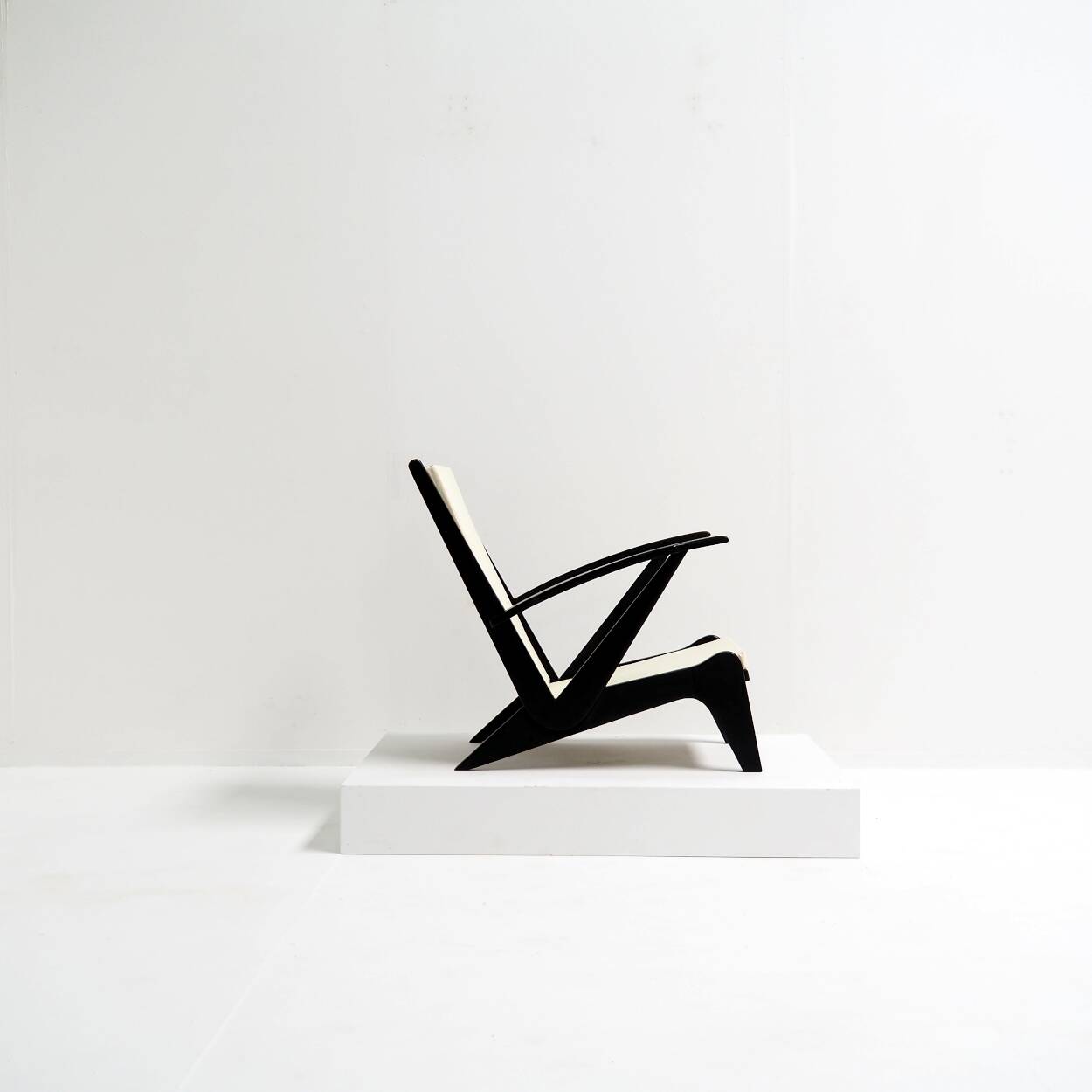 1940s Lounge Chair in Black Painted Wood