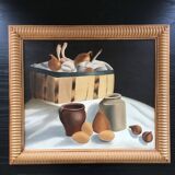 Tableau nature morte pots et légumes
