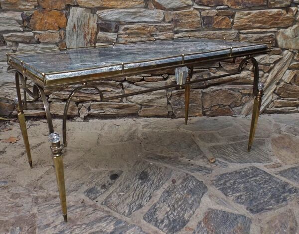 Table basse néoclassique Maison Ramsay bronze doré et marbre circa 1950
