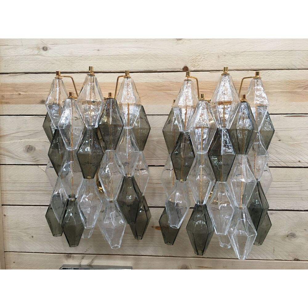 Transparent and fume’ “poliedri” murano glass wall sconce