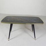 Vintage coffee table with glass top and angled legs, 1950s