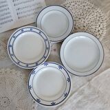 4 vintage dessert plates, mismatched blue and white porcelain faience.
