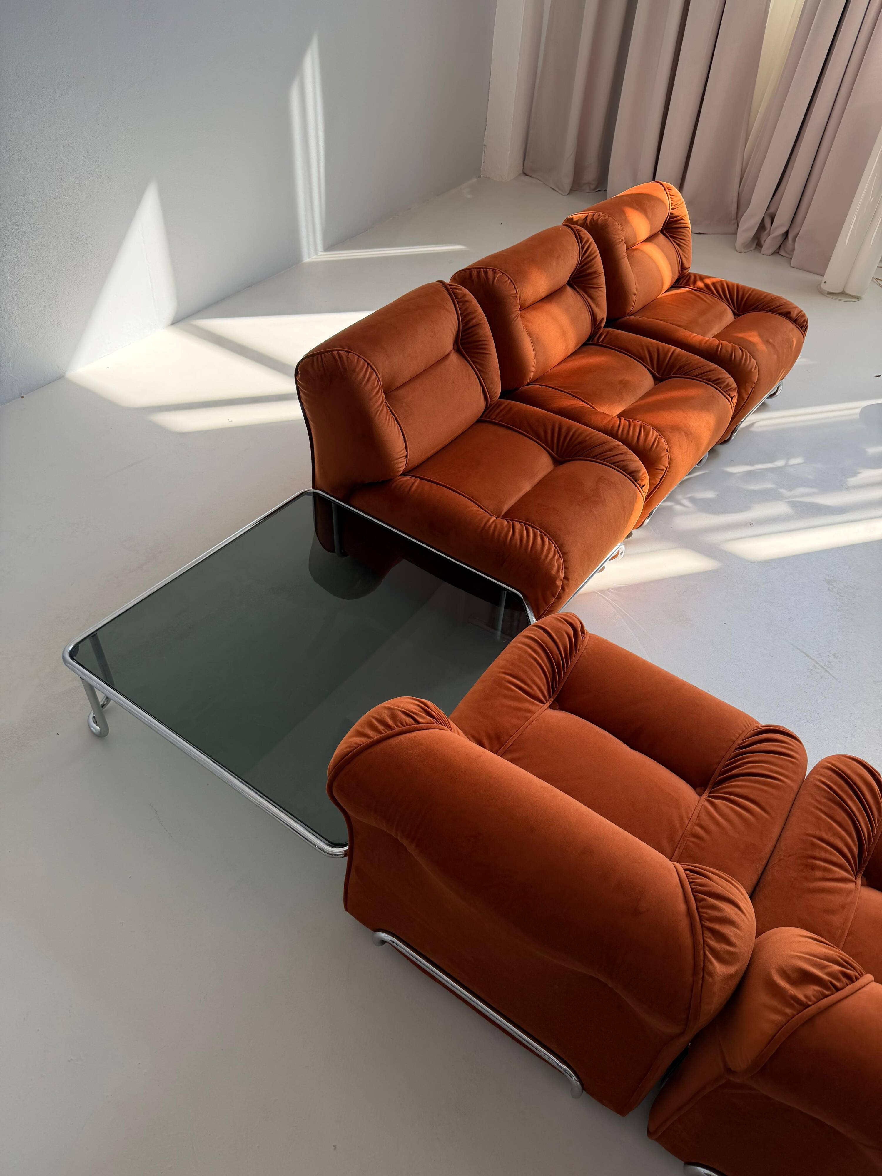 Modular Sofa Incorporated Coffee Table Burnt Orange Velvet