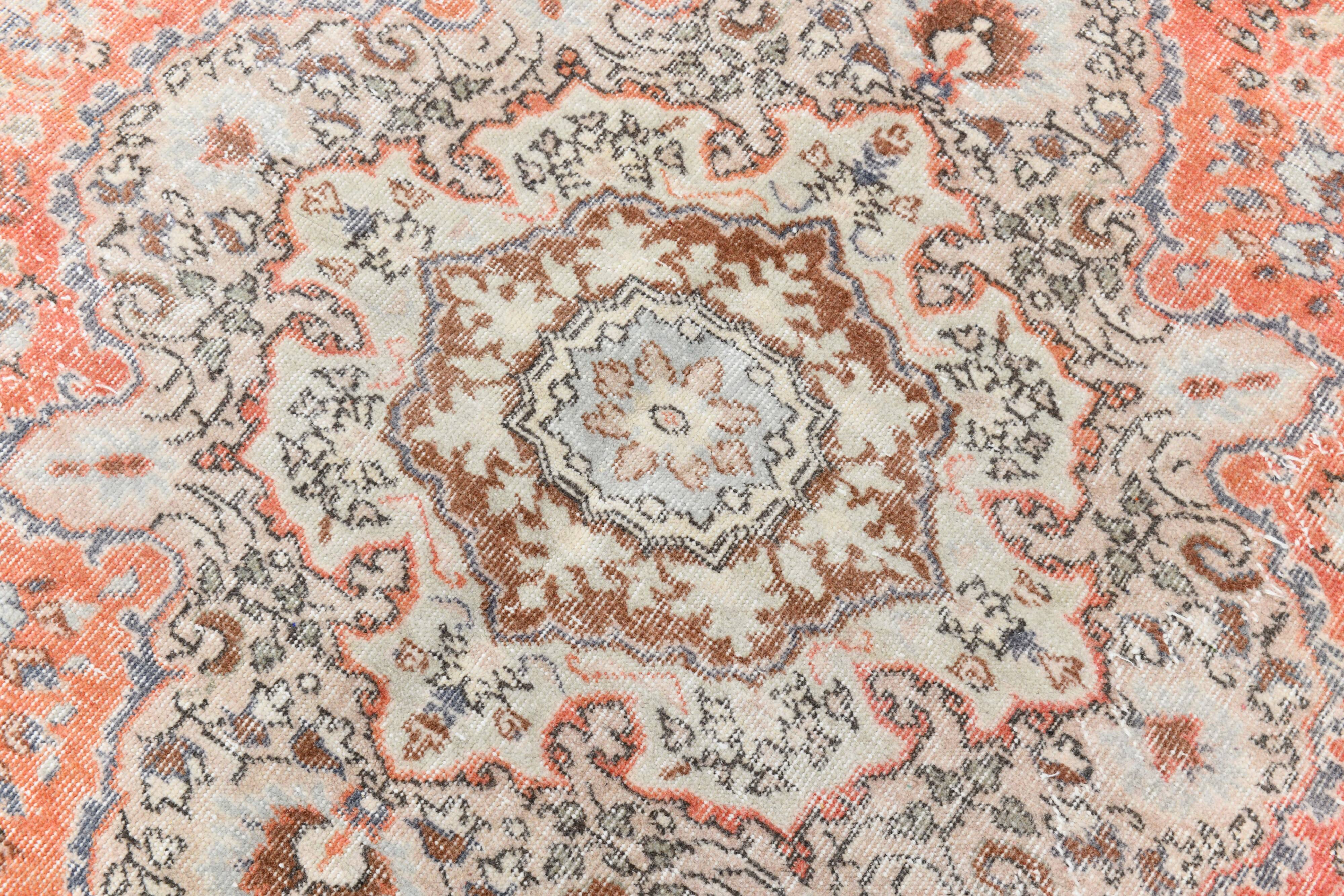 Tapis vintage anatolien tissé à la main en rose saumon, 206x392 cm