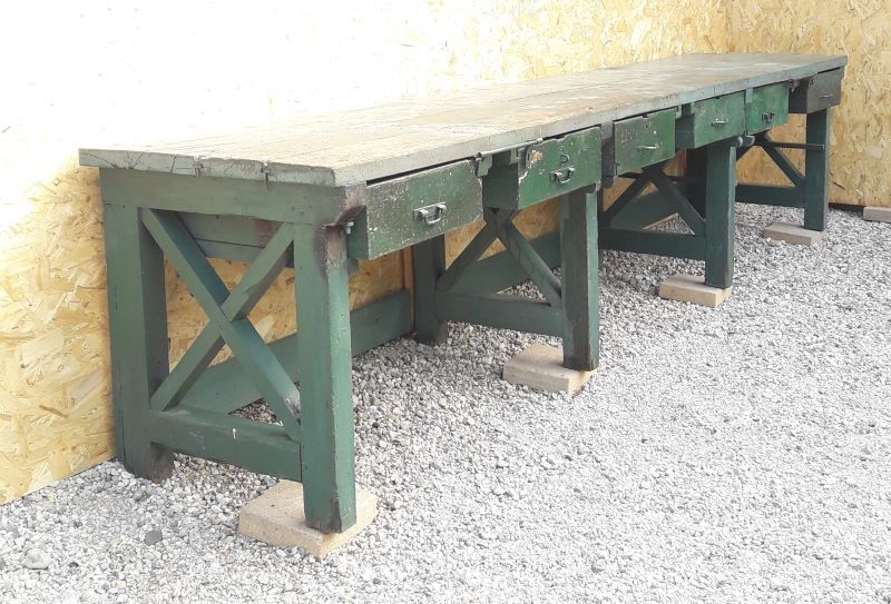 Établi industriel d'atelier 4m ancien