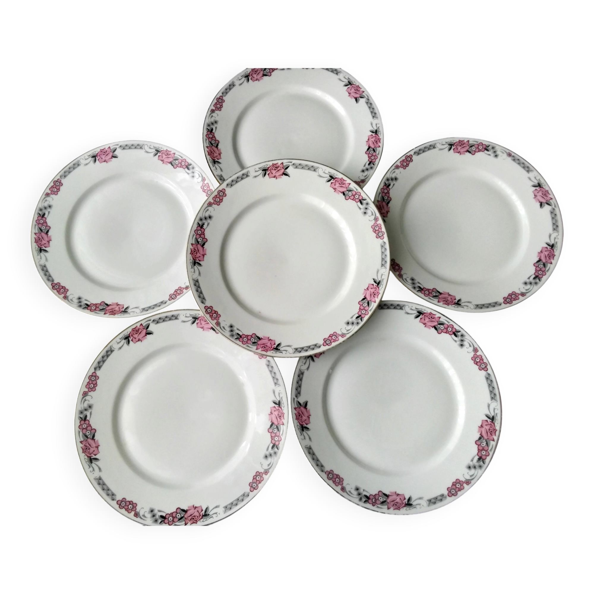 6 Art Deco porcelain dinner plates