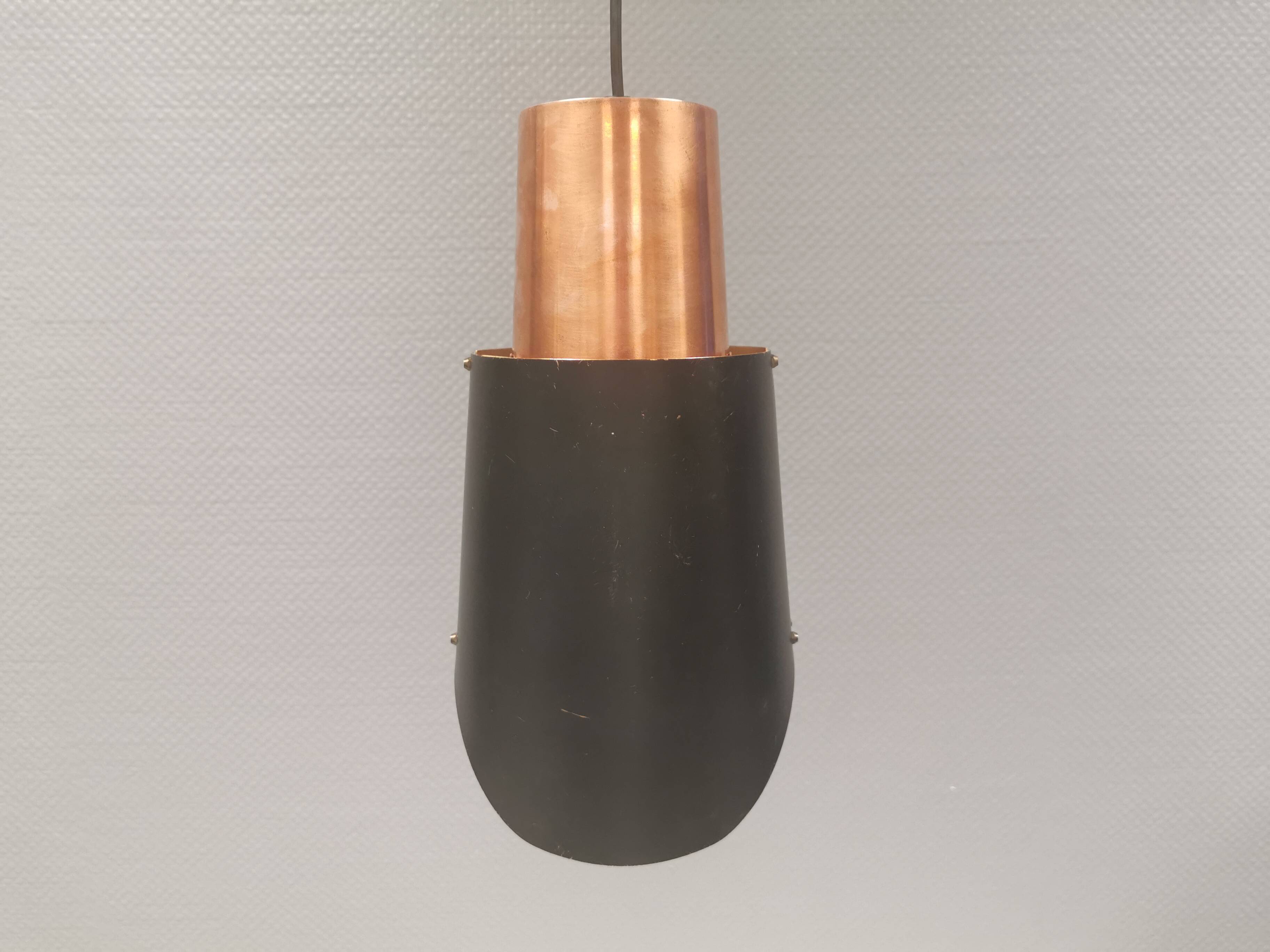 Hanging lamp in copper and black lacquered metal by Bent Karlby for Lyfa