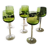 6 Antique Alsace White Wine Glasses with Engraved Decor