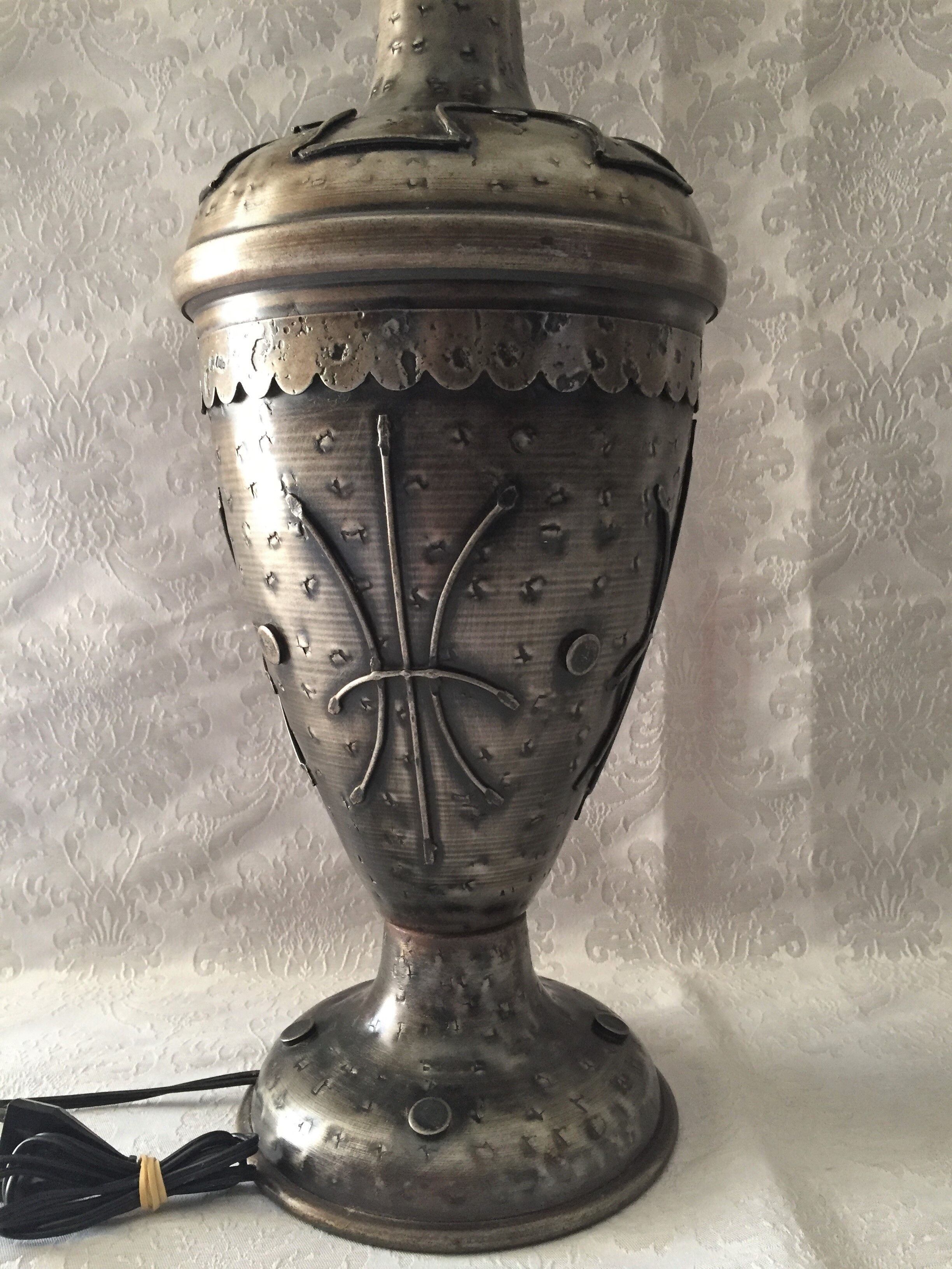 Atypical metal lamp medieval globe opaline style