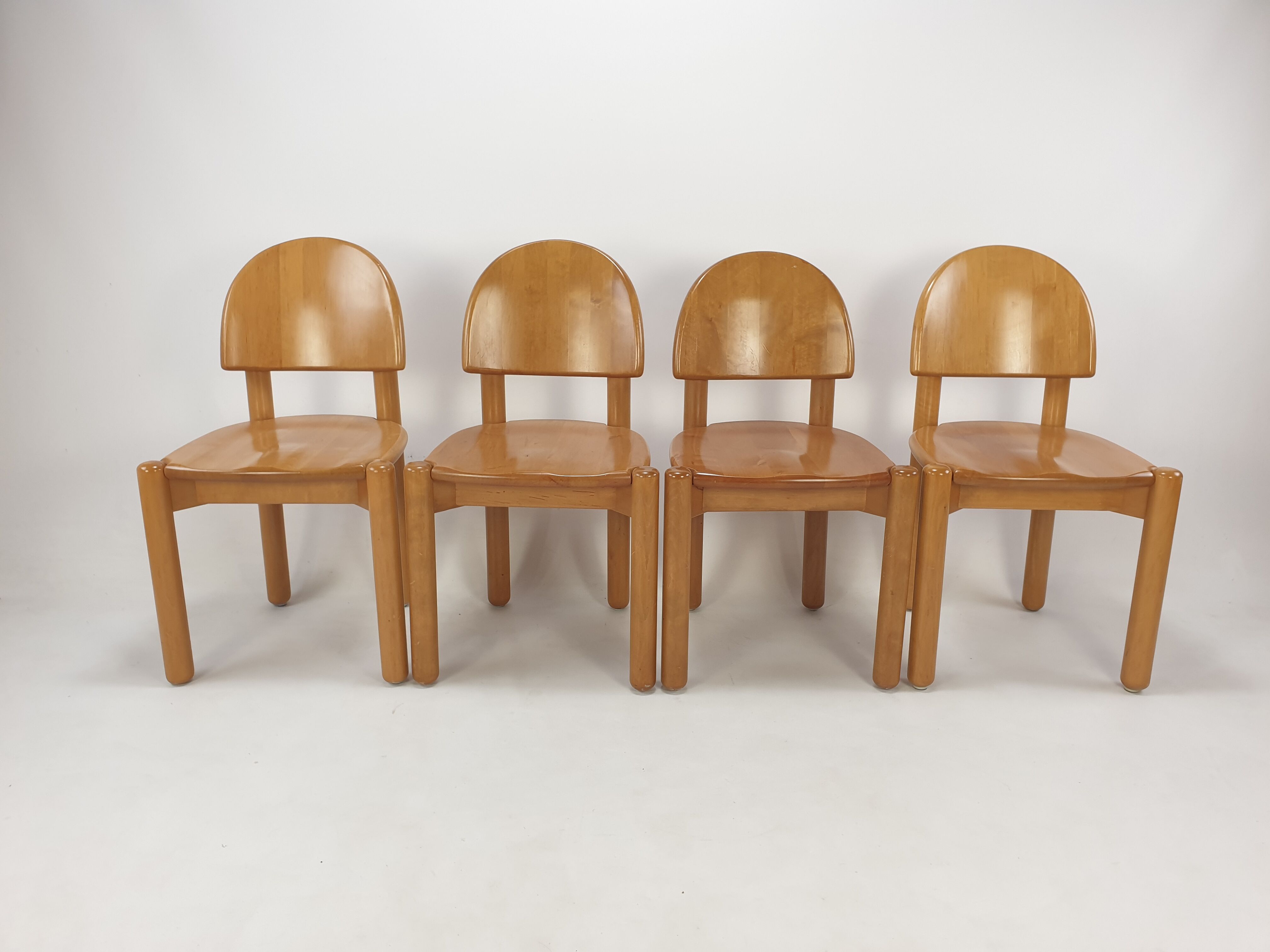 Set of 4 oak wood dining chairs, 1980s