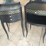 Bedside or nightstand painted black with patterns