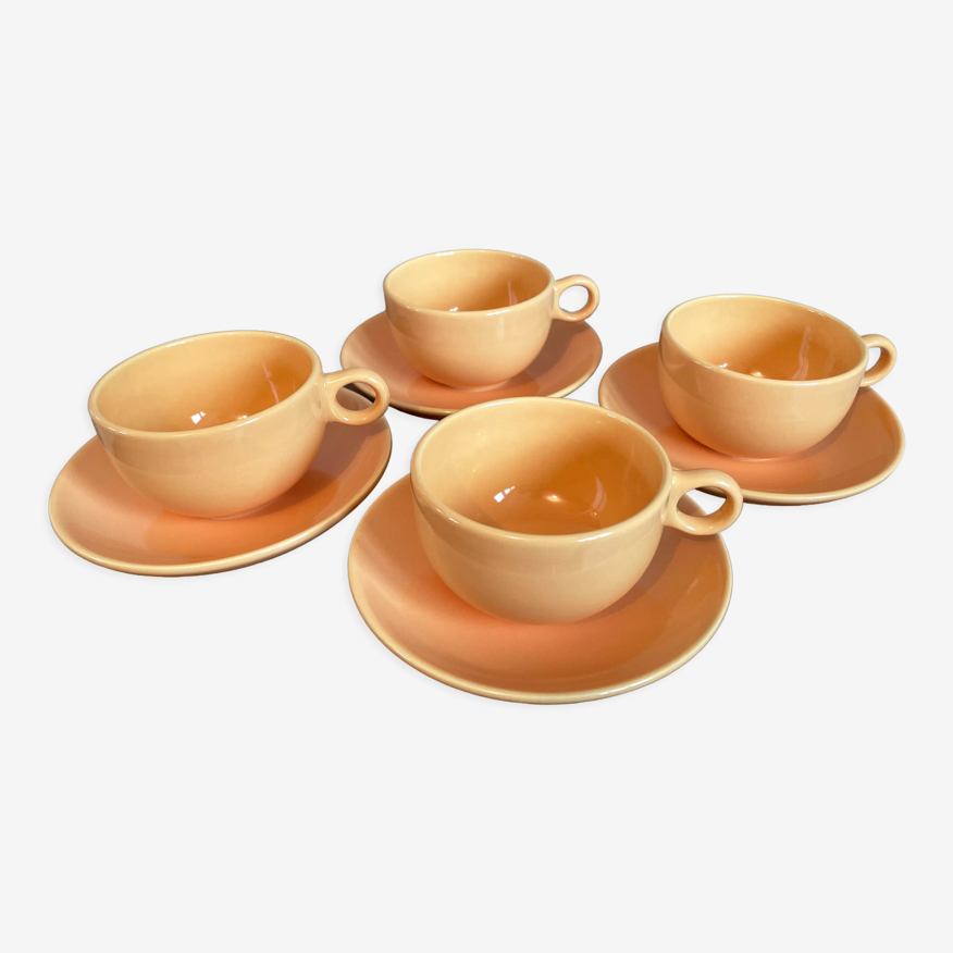 4 tasses à thé ou à l'orange pastel Pagnossin ou tasses à cappuccino,  Harvest Gold, céramique italienne du milieu du siècle