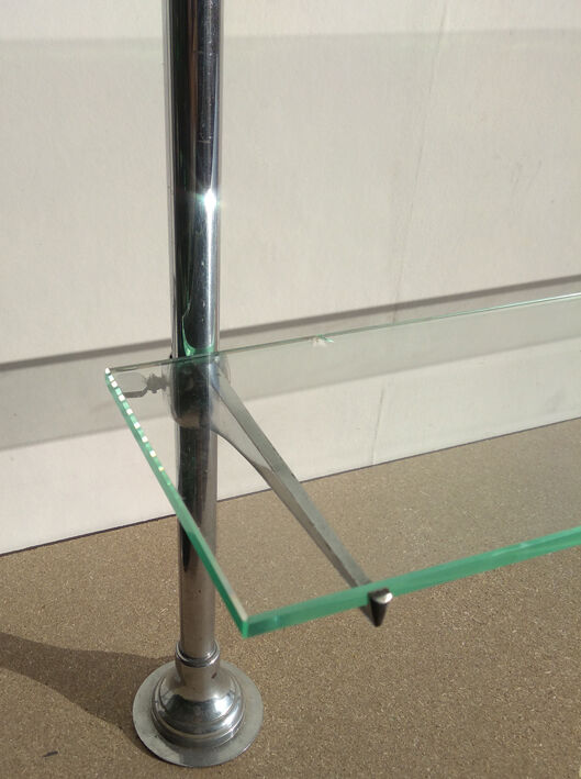Glass and chrome metal shelf, store display