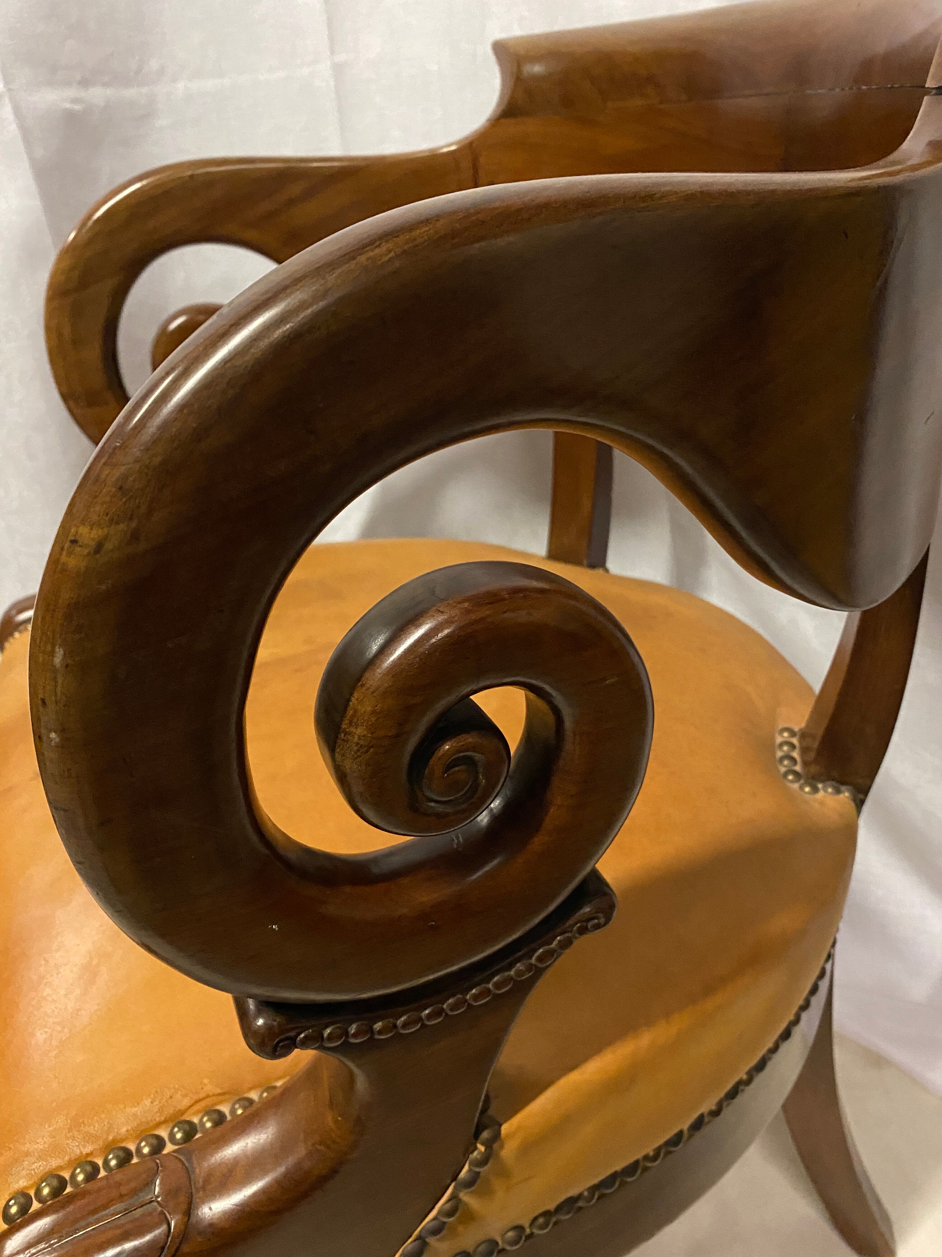 Mahogany office armchair with roll-ups